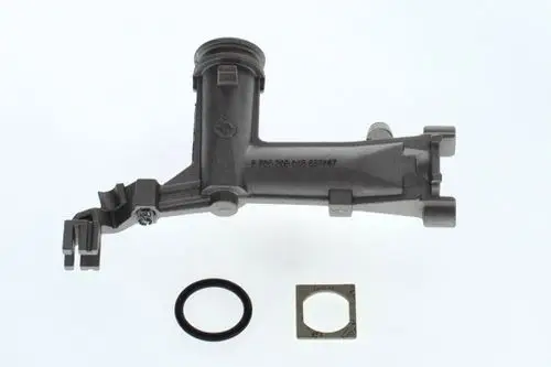 BOSCH Anschlussstück in Grau mit einer Dichtung und einer Metallplatte. Zubehörteil für verschiedene Anwendungen in der Automobiltechnik.